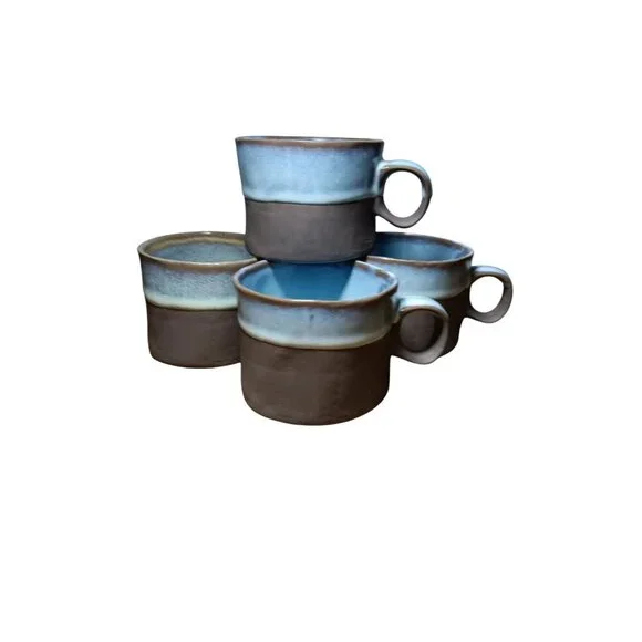 World Market Rustic Half Glaze Dip Dye 8 oz Cappuccino Mug Set of 4